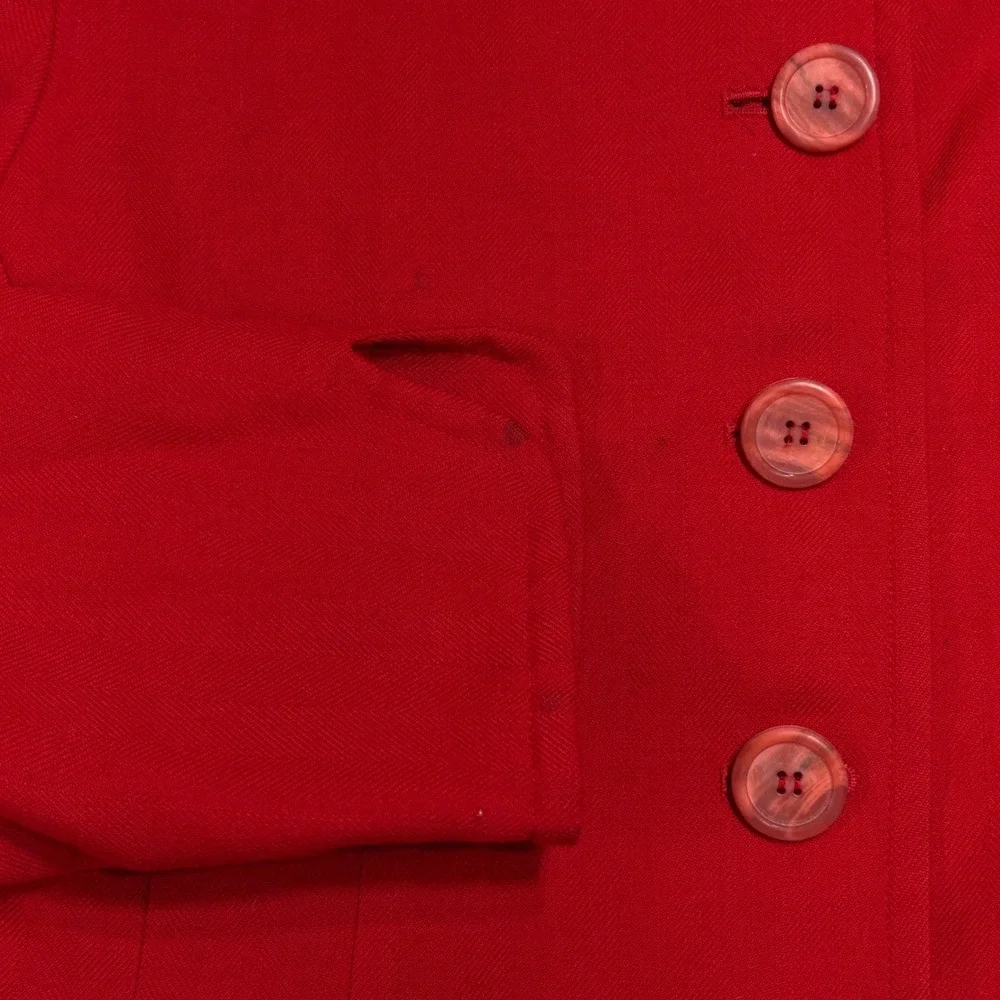 Christian Dior Blazer Womens Red Worsted Wool Herringbone Vintage Button Up USA